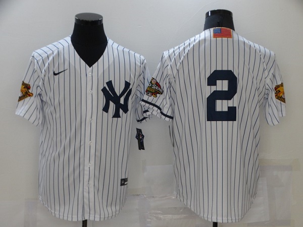 Men's New York Yankees #2 Derek Jeter White Strip World Series Cool Base Stitched Baseball Jersey Men's New York Yankees #2 Derek Jeter White Strip World Series Cool Base Stitched Baseball Jersey